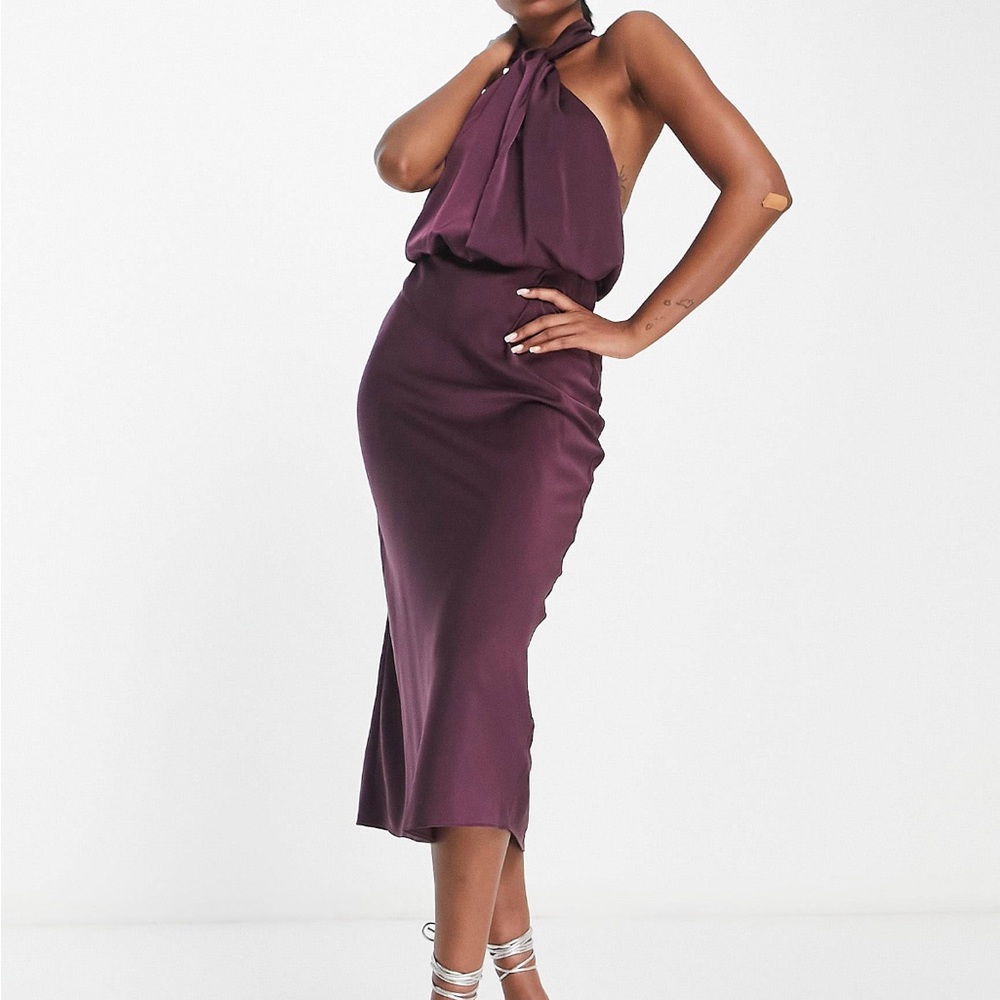 Satin midi dress in wine